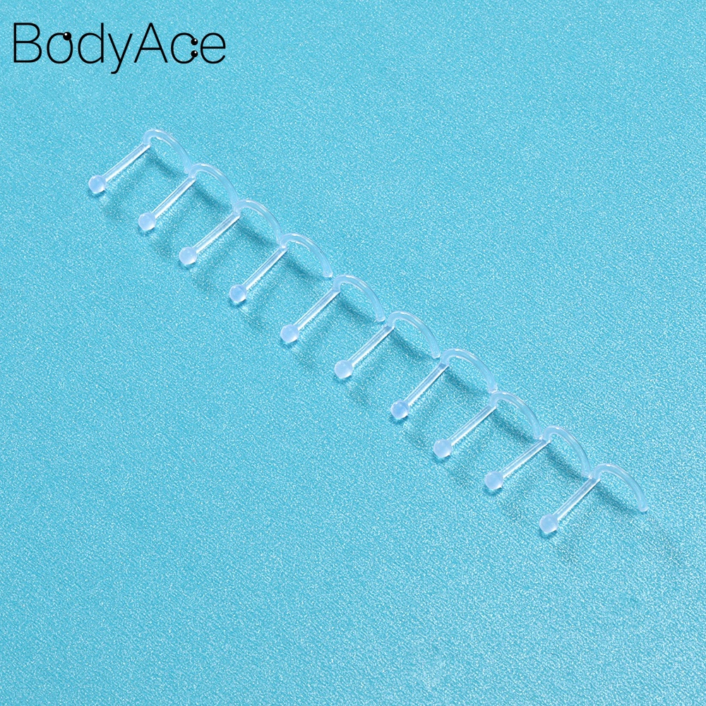 Set 10 khuyên mũi 2mm bằng acrylic trong suốt nhiều màu sắc cá tính thời trang