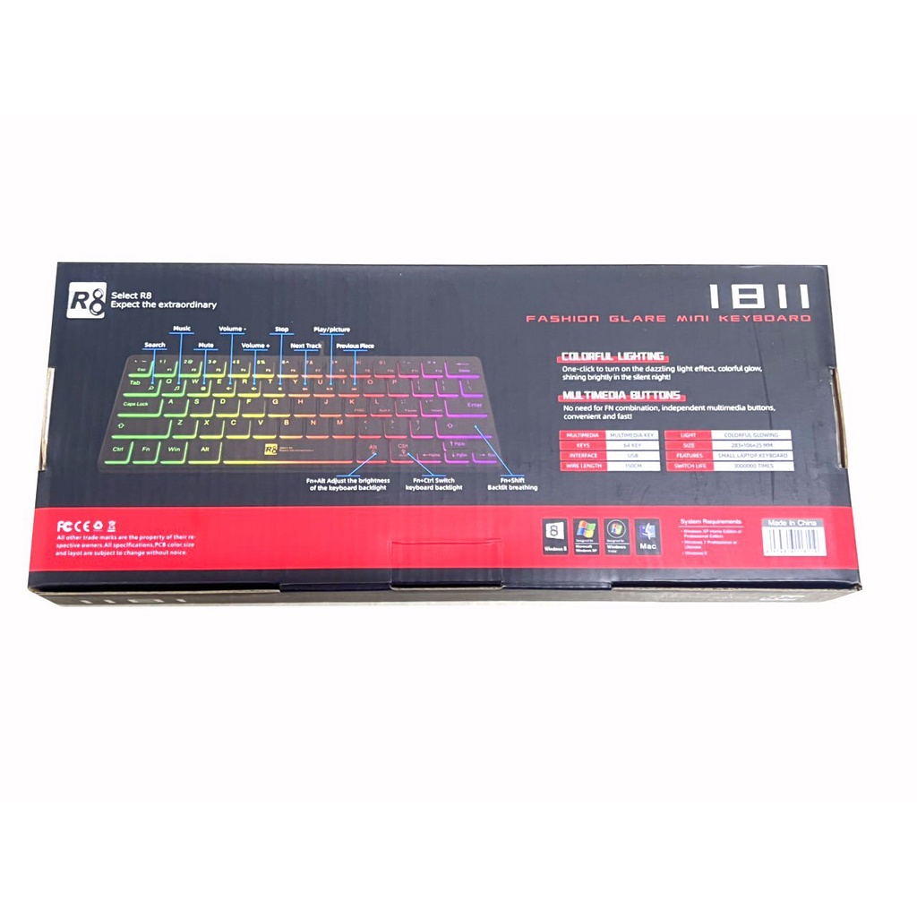 Bàn Phím MINI R8 KB-1811 LED USB - ĐEN - NTH