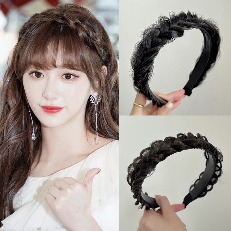 Băng Đô Cài Tóc Dạng Bện Co Giãn Chống Trượt Phong Cách Hàn Quốc Thời Trang Cho Nữ