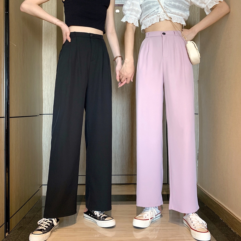 Quần Dài Lưng Cao Ống Rộng Phong Cách Hàn Quốc