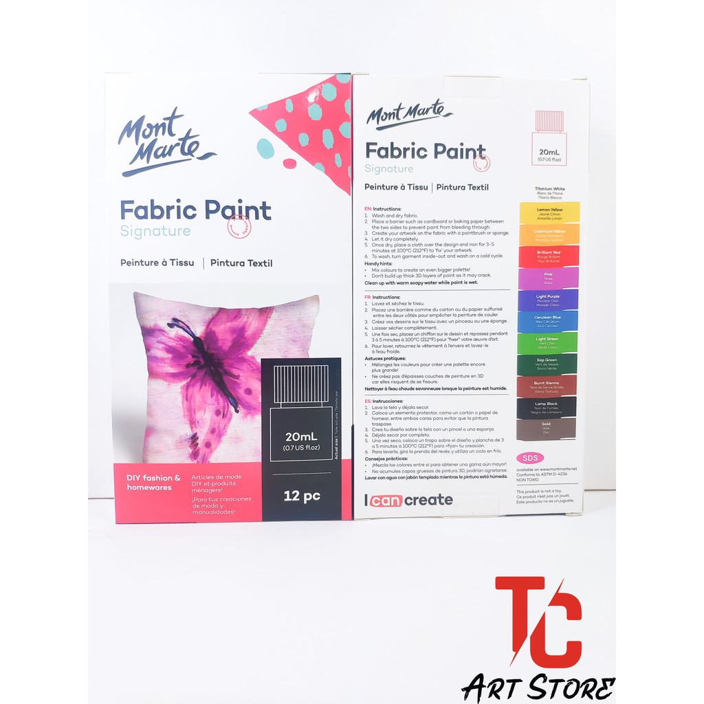 Màu vẽ vải Mont Marte bộ 12 màu Fabric Paint