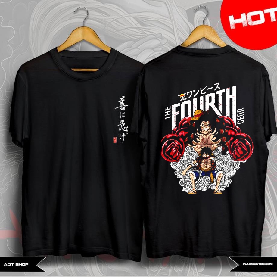 Áo thun One Piece màu đen in hình Luffy Gear 4 cực đẹp