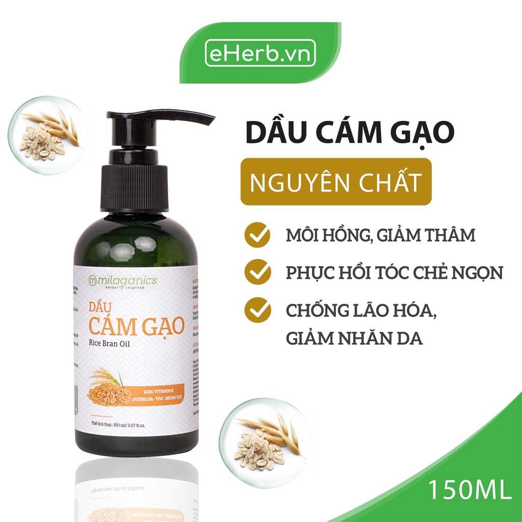 Dầu Cám Gạo Nguyên Chất Thiên Nhiên Dưỡng Da, Dưỡng Tóc, Dưỡng Môi MILAGANICS 150ml (Chai)