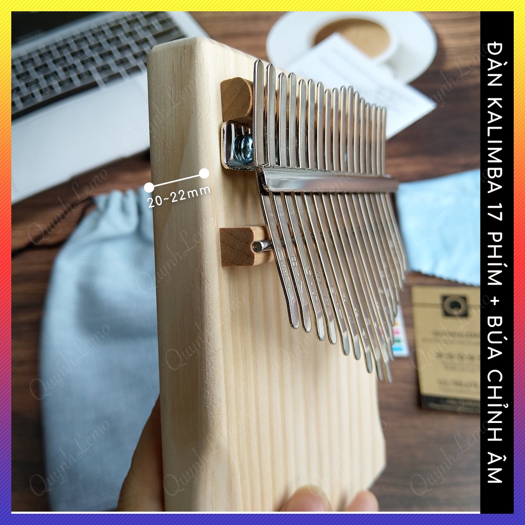 Đàn kalimba 17 phím gỗ nguyên khối QUYNHLEMO, Kalimba 17 phím khắc nốt gỗ tự nhiên, đồ chơi cho bé tặng búa chỉnh âm