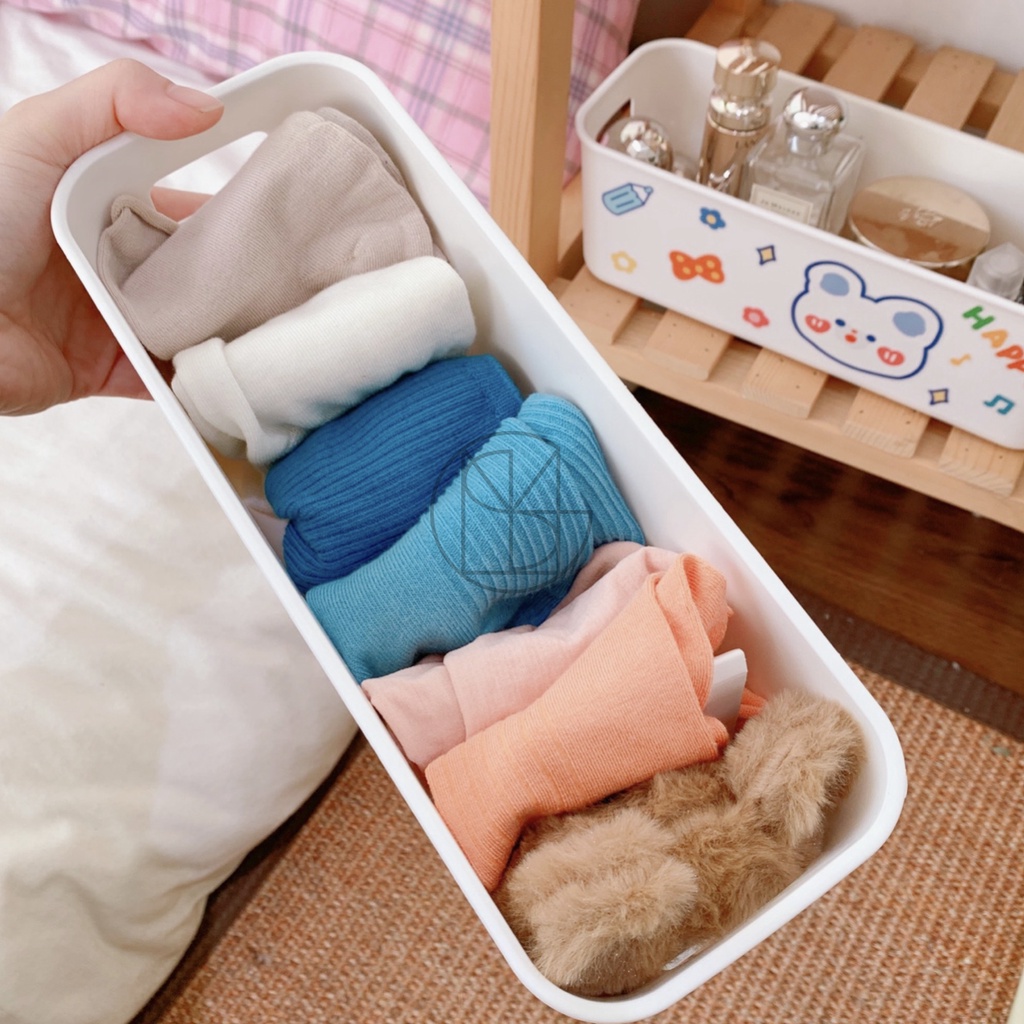 [Kèm sticker] Hộp Đựng Đồ bằng nhựa, Hộp Đựng Ốp Lưng, có tay cầm, màu trắng đẹp, phong cách Hàn Quốc, decor bàn học