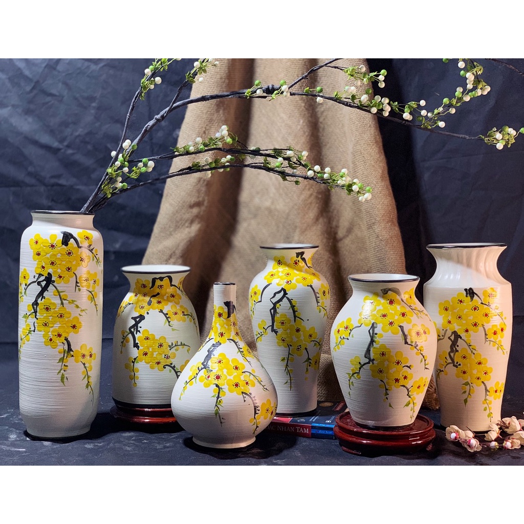 Bình hoa vẽ tay giả vuốt - gốm sứ Bát Tràng cao cấp
