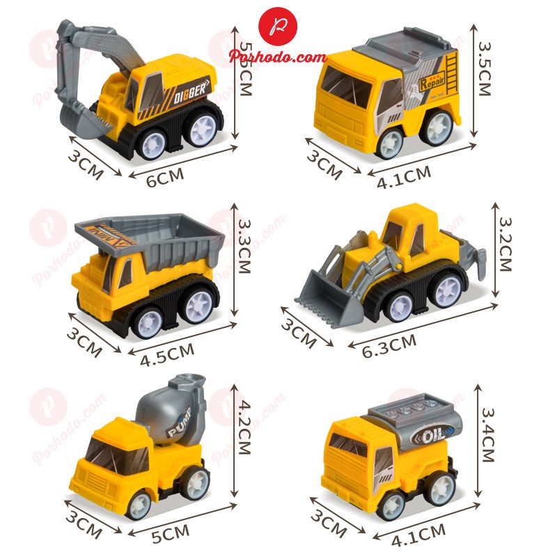 Bộ xe ô tô đồ chơi mini 12 mẫu xe công trình cho bé có dây cót chạy nhỏ nhắn xinh xắn KB216106