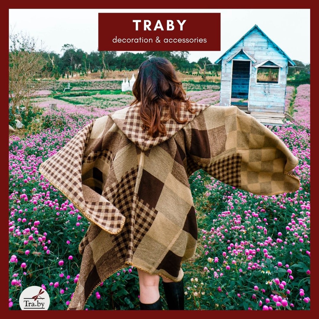 Áo choàng có mũ họa tiết ô vuông | BigBuy360 - bigbuy360.vn