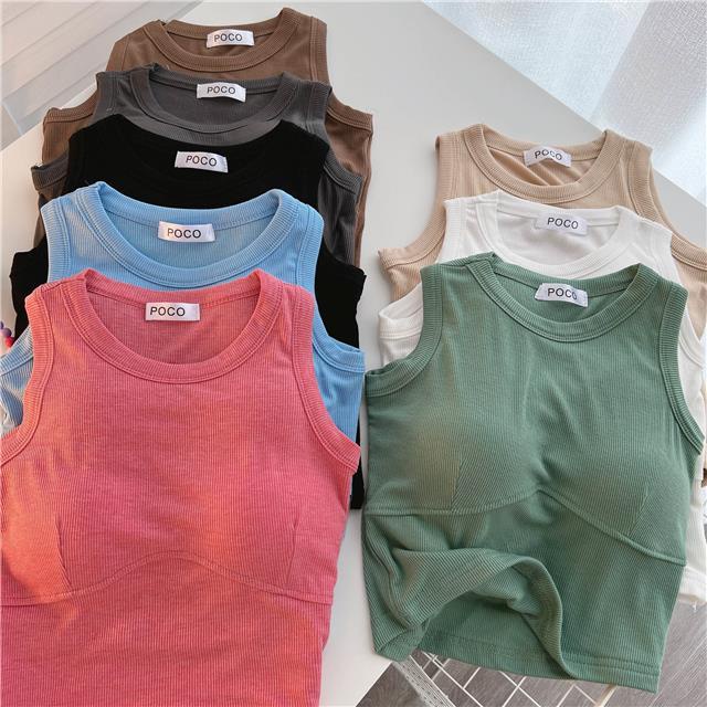 Áo Thun Thể Thao Sát Nách Cổ Tròn Có Đệm Ngực Thời Trang Mùa Hè 0922 Cho Nữ