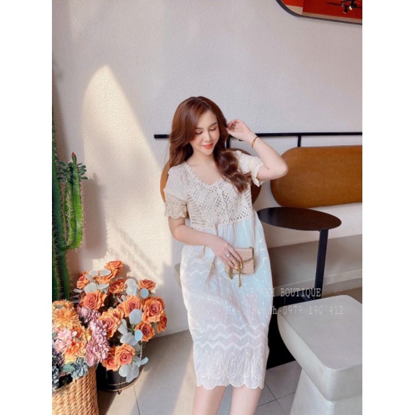 ĐẦM REN KEM ĐỤC LÕ PHỐI LEN ĐAN