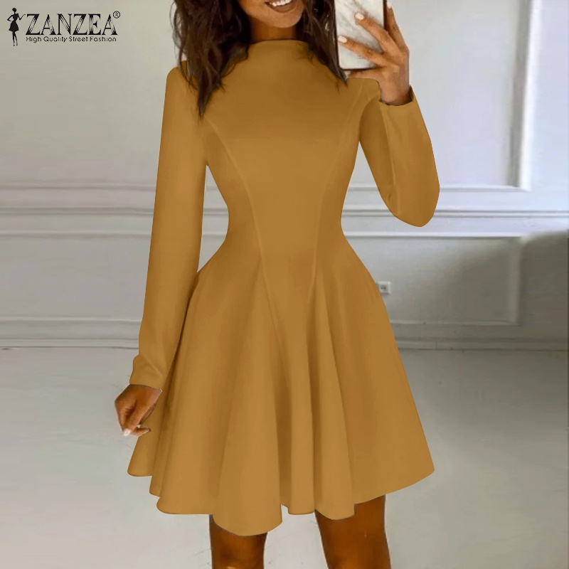 Đầm xòe Zanzea tay dài cổ tròn thời trang cho nữ