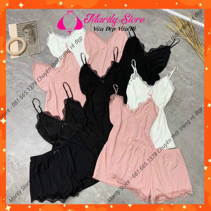 Bộ Đồ Ngủ 2 Dây Phối Ren Cao Cấp Có Đệm Ngực | BigBuy360 - bigbuy360.vn