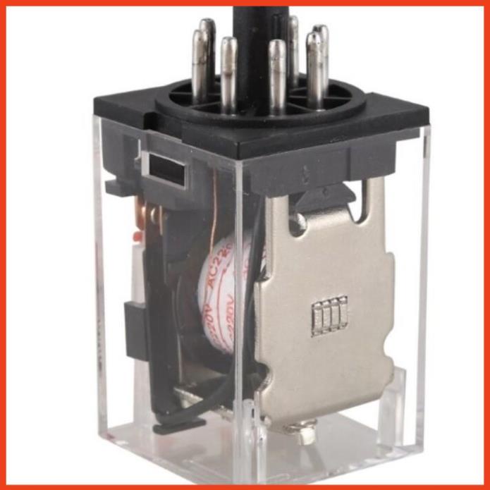 Rơ le trung gian MK2P-I relay kính trắng trong 8 chân tròn điện áp 220VAC, 24VDC, 12VC giá rẻ kèm chân đế PF083A