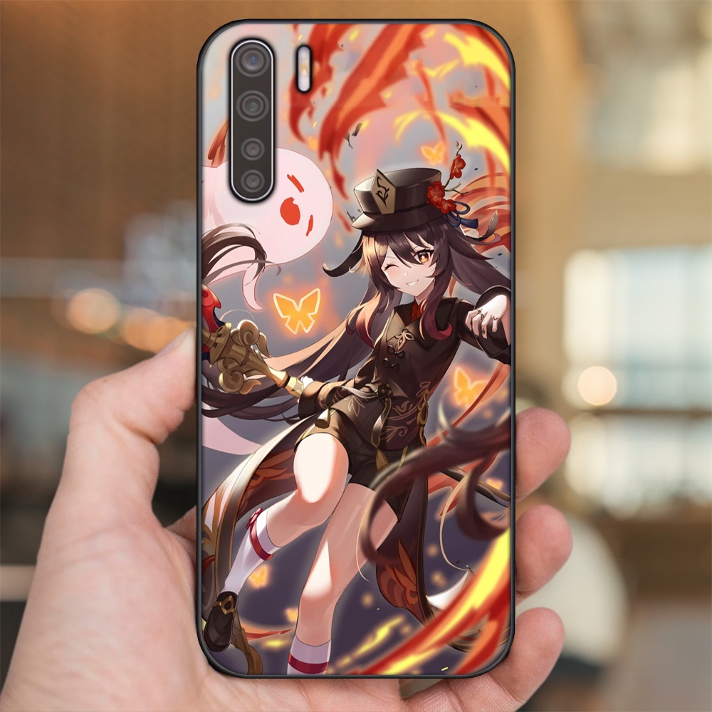 Ốp lưng Oppo A91, Reno 3 viền đen in hình Hutao Genshin Impact