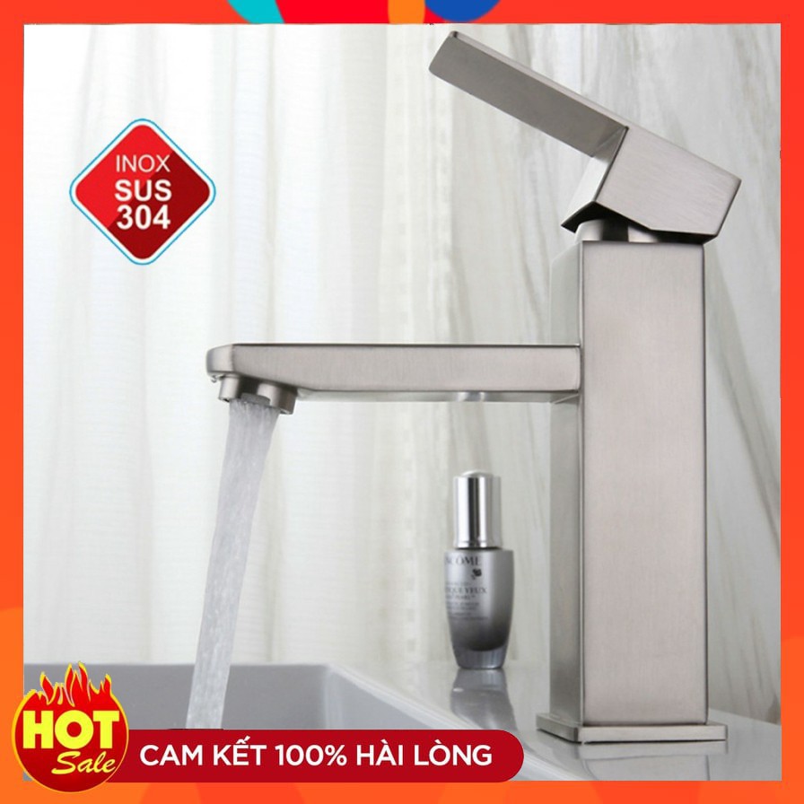 Vòi lavabo chậu rửa mặt vuông inox 304 SNL41 tặng đôi dây cấp nước inox