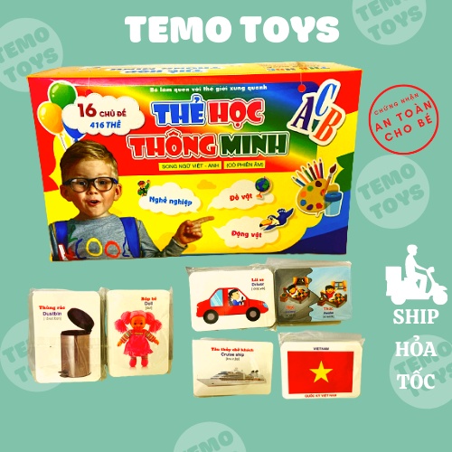 Bộ thẻ học thông minh 16 chủ đề 416 thẻ song ngữ tiếng Anh- tiếng Việt cho bé tăng khả năng nhận biết