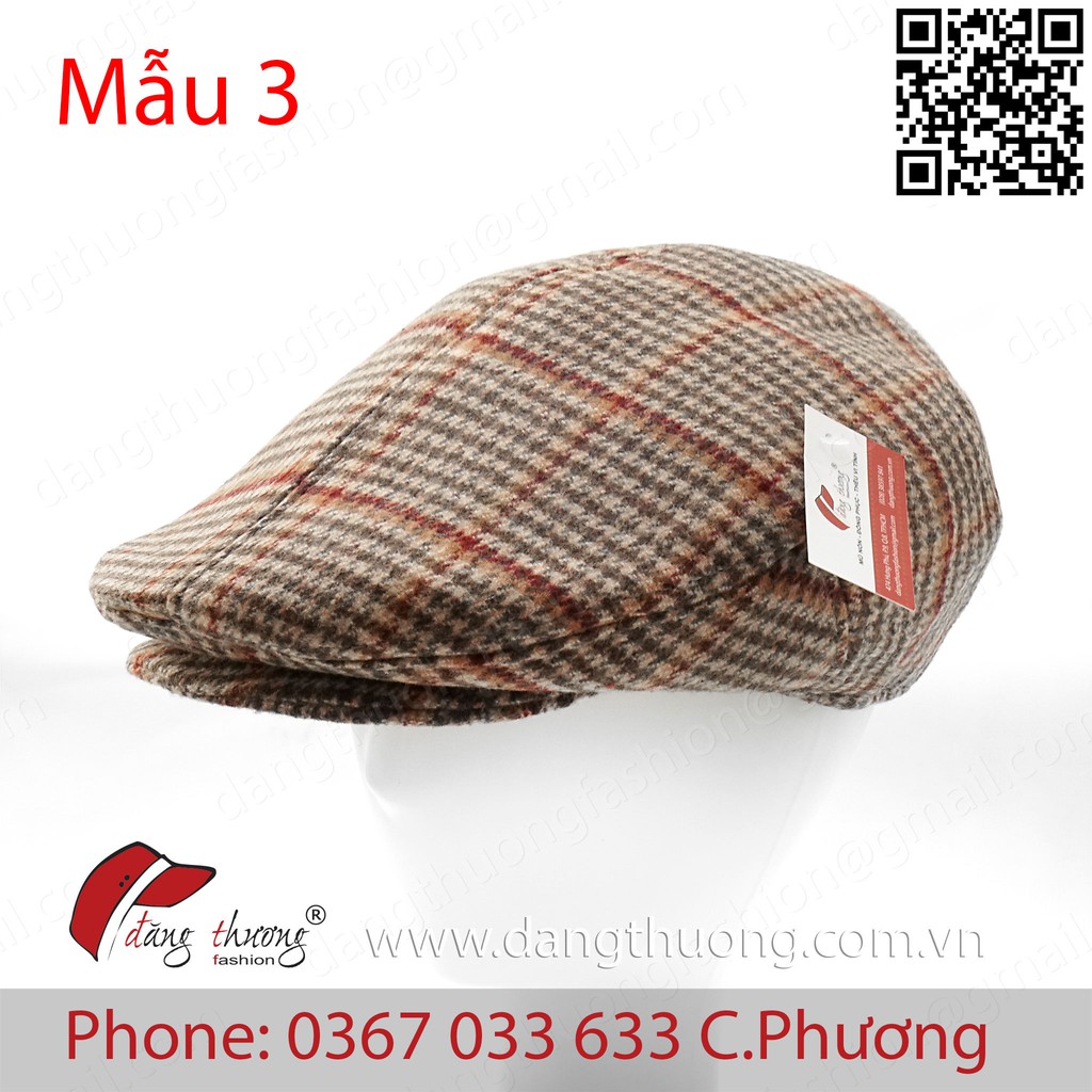 Mũ nồi nam DẠ DÀY DẶN caro bere beret nỉ dạ cho người trung niên, cao tuổi phong cách cổ điển màu NÂU CARO