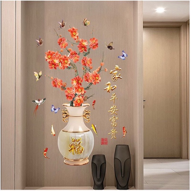 DECAL DÁN TƯỜNG HÌNH DÁN BÌNH HOA NGHỆ THUẬT 01