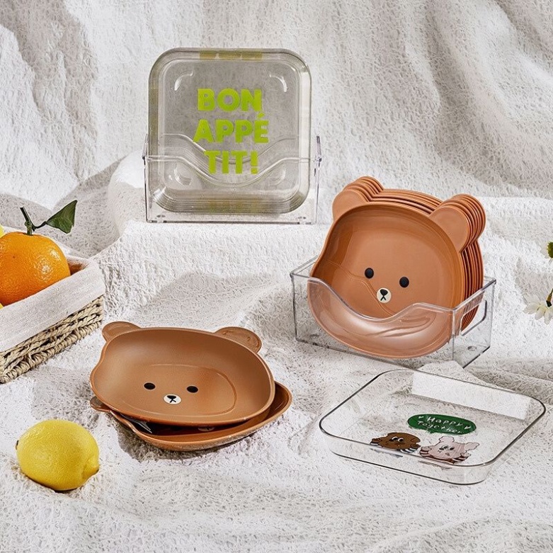 Set 8 đĩa gấu nhựa kèm khay đựngFREESHIPSet đĩa nâu siêu xinh