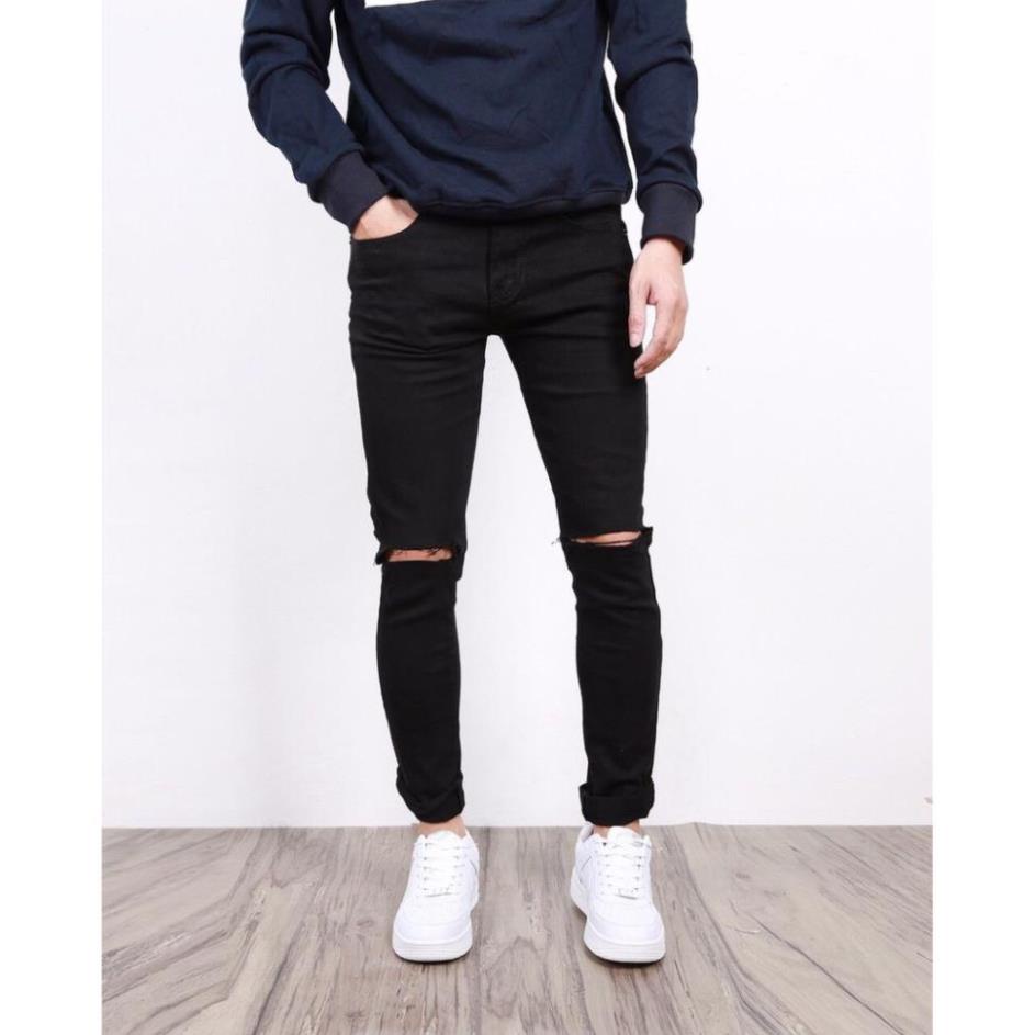 Quần jeans rách gối nam ống slim fit co giãn dày dặn bền đẹp dáng ôm vải (Shop bán tình yêu cuộn vào sản phẩm) -b11