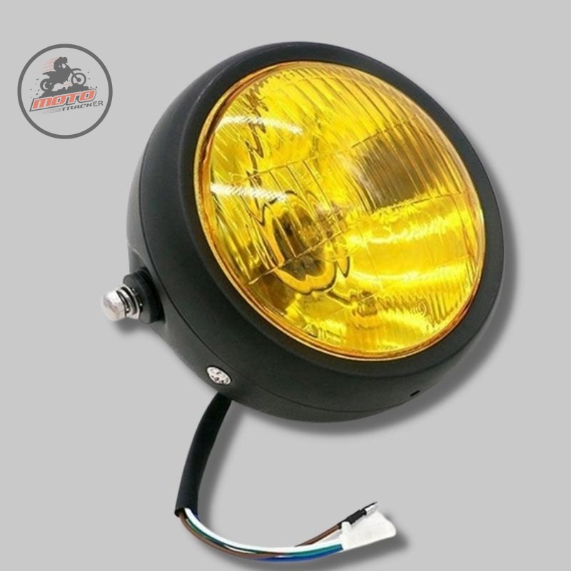 Đèn pha xe máy độ 16cm gáo săt sơn đen mặt kính trong chuyên độ các dòng xe classic, cafe racer , vintage