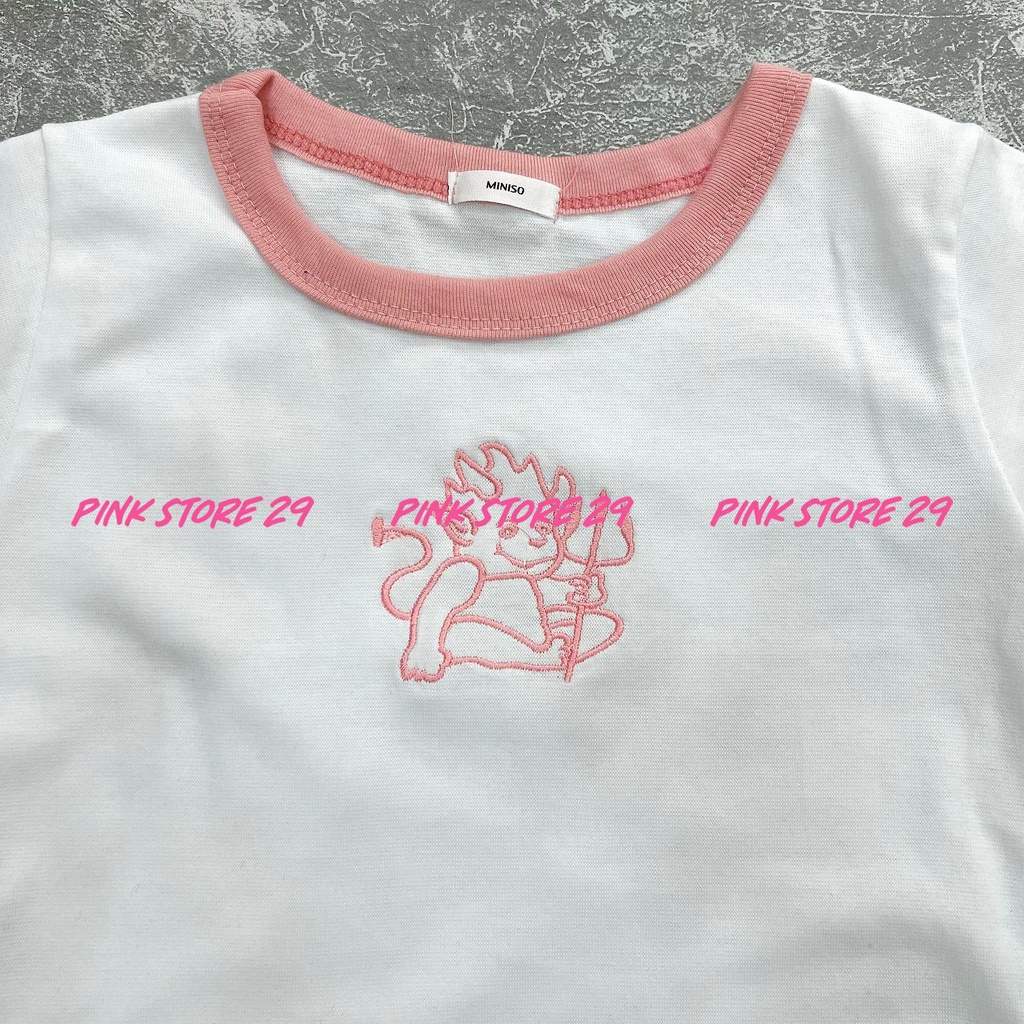 Áo Croptop Body Tay Ngắn alohashop91, Dáng Ôm Cổ Tròn Thêu Hình