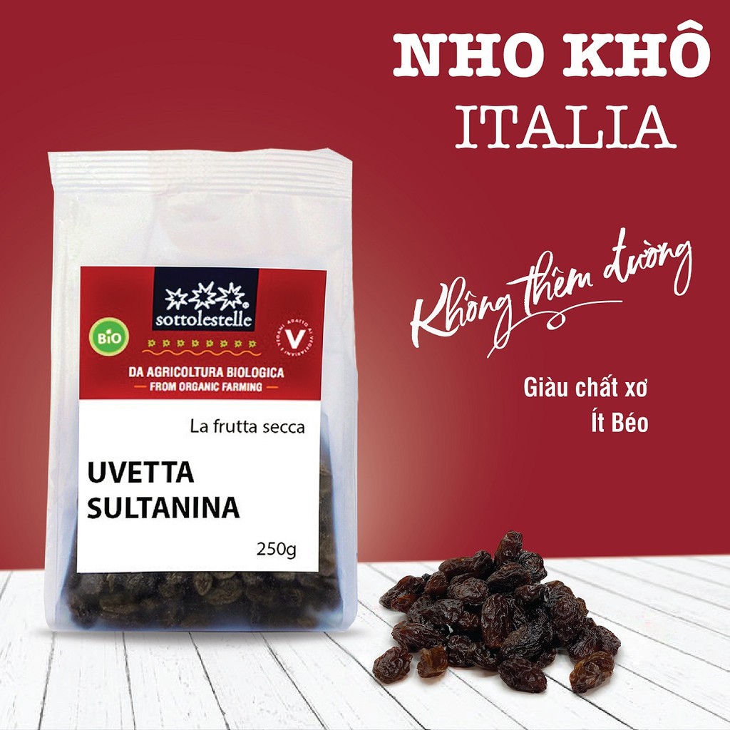 [Mã BMBAU50 giảm 7% đơn 99K] Nho khô Sultanas hữu cơ Sottolestelle 250g