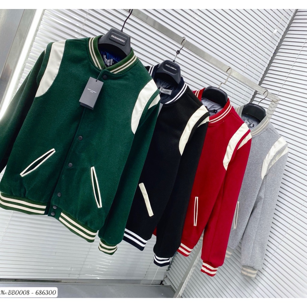 Áo khoác nam Saint Laurent phối viền da đơn giản - Áo bomber đôi nam nữ cực đẹp