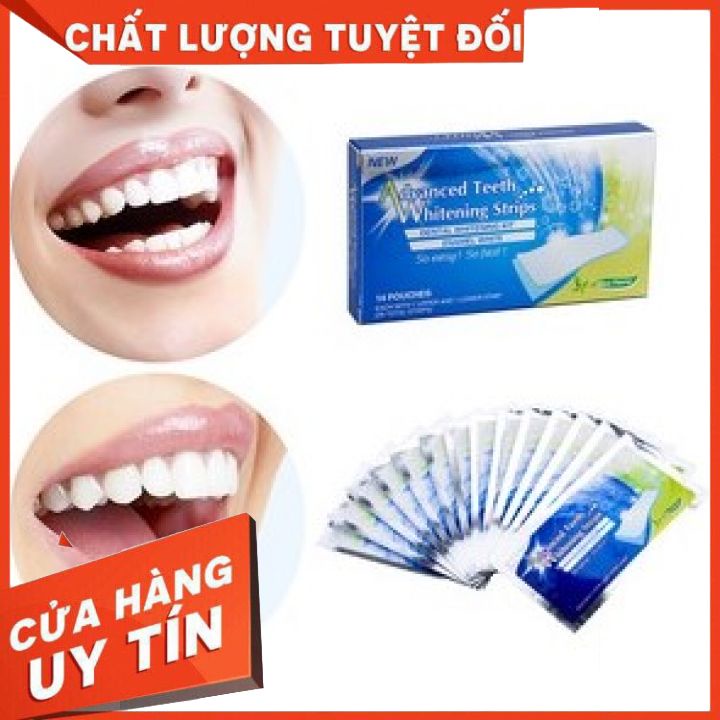 Miếng dán trắng răng Advanced Teeth Whitening Strips hiệu quả, tiện lợi. 1 hộp 14 bao 28 miếng.