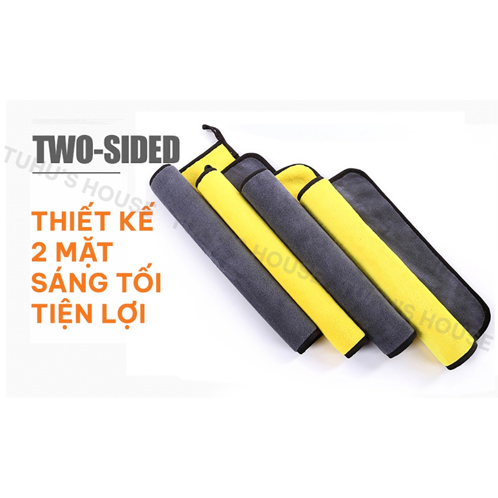 Khăn lau bếp đa năng, khăn lau tay lau xe siêu thấm lông dày microfiber hai mặt vàng xám - TUHUHOUSE