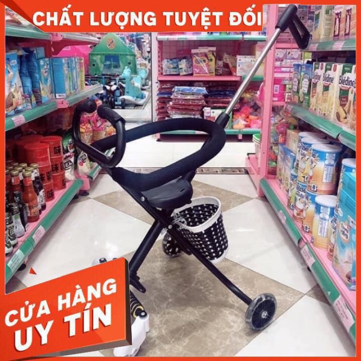 Xe Đẩy 5 Bánh Siêu Thị Cho BÉ LOẠI XỊN Tay Cần Vòm, Bánh Xe Phát Sáng, Có Giỏ Đựng Đồ