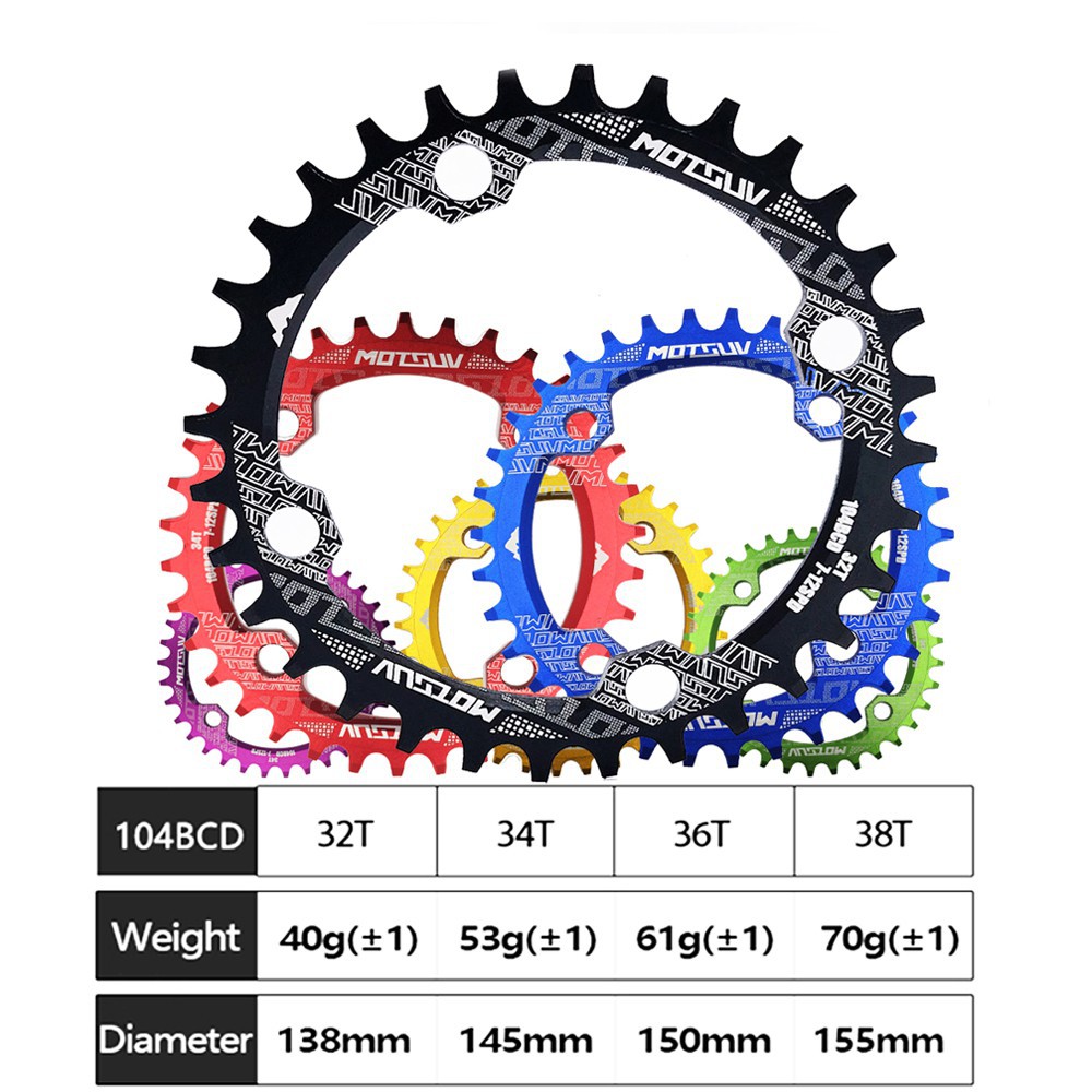 ❈MOTSUV 104BCD Round Narrow Wide Chainring MTB Mountain bike Bộ trục khuỷu 32T 34T 36T 38T phận đĩa răng 104 BCD