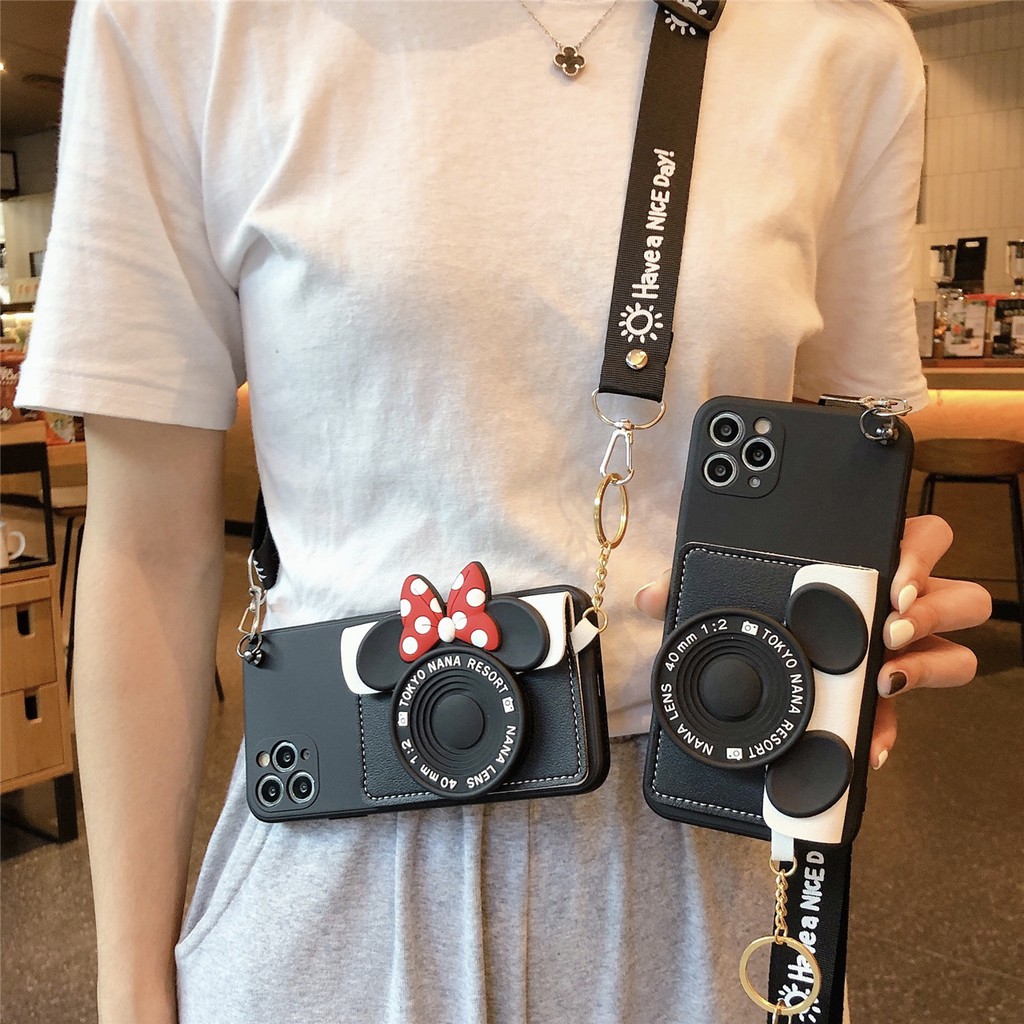 Ốp Điện Thoại Mềm Hình Mickey Minnie Có Ngăn Đựng Thẻ Cho IPhone7 7 + 8 8 + xr x / xs