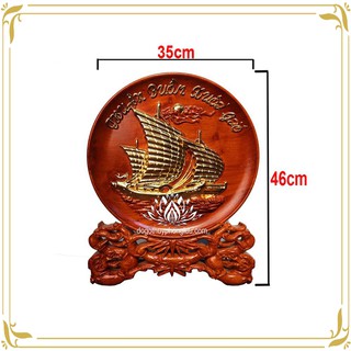 Tranh đĩa thuận buồm xuôi gió thếp vàng cỡ đĩa 35cm