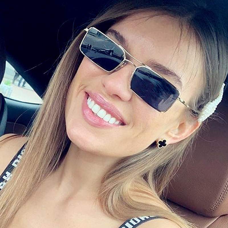 Kính Mát Thời Trang Khung Chữ Nhật Nhỏ Bằng Kim Loại Cho Nam & Nữ