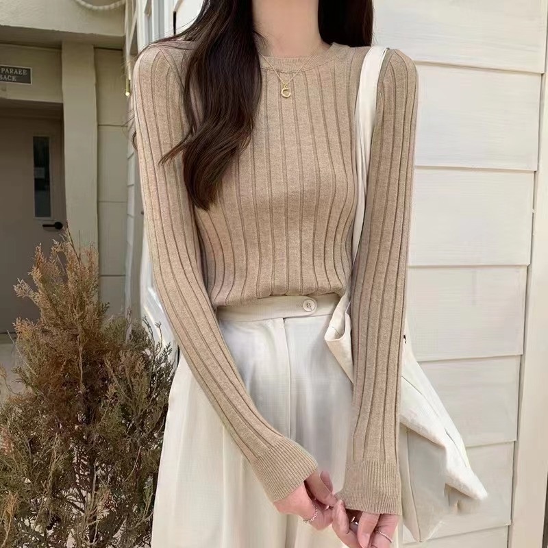 Áo sweater Dệt Kim Tay Dài Cổ Tròn Màu Trơn Thời Trang Thu Đông Hàn Quốc Mới Cho Nữ