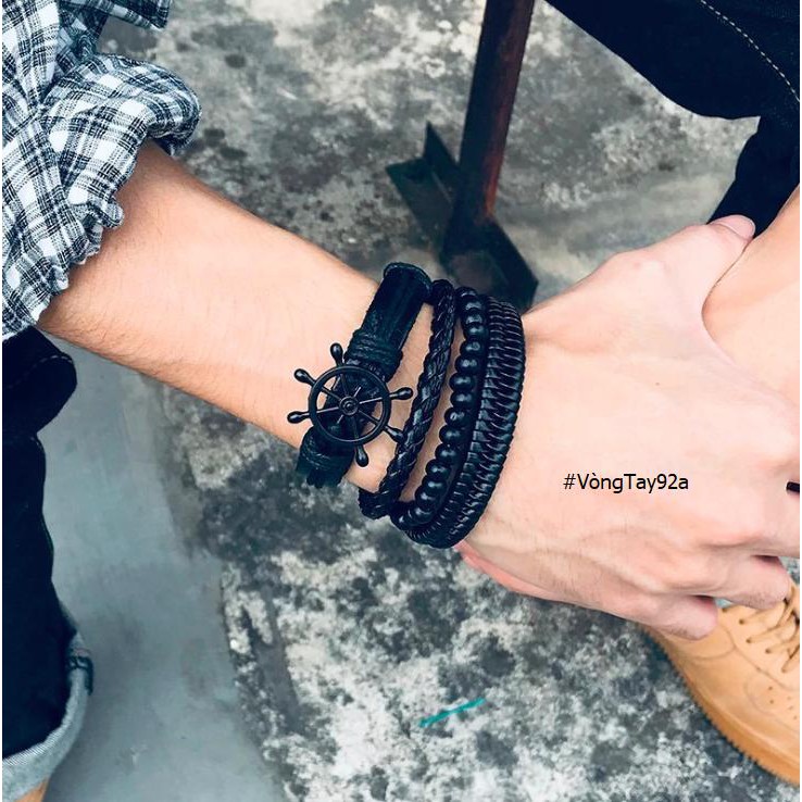 Combo 4 VÒNG ĐEO TAY DA HANDMADE NAM NỮ CÁ TÍNH BÁNH LÁI