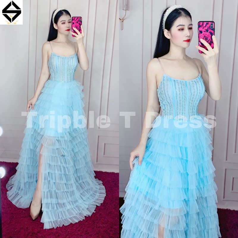 Đầm maxi TRIPBLE T DRESS cúp xếp tầng kết cườm - size M/L - MS348V