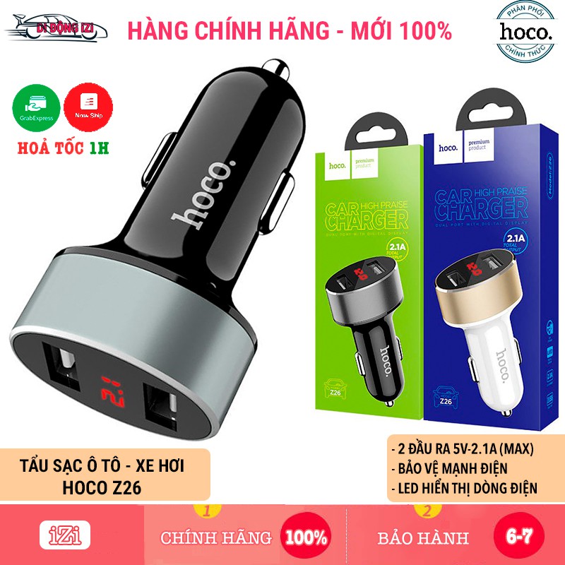 Tẩu Sạc Ô Tô Hoco Z26 - Thiết Kế Tiện Lợi 2 Đầu Ra, Đèn LED Hiển Thị Dòng Điện, Cốc Sạc Xe Hơi Thông Minh