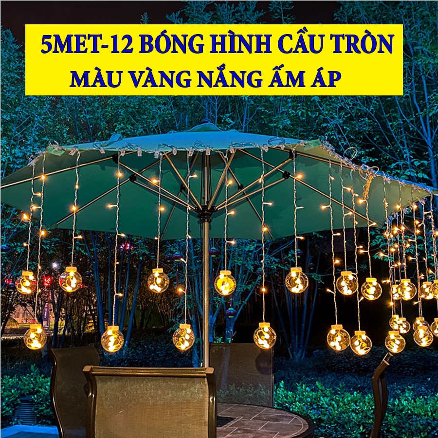 Đèn Nháy Bóng Tròn To (Dây 12 Bóng) Đường Kính 8 Cm - Đèn Treo Trang Trí Không Gian Đẹp Mắt, Đèn Thả Trang Trí