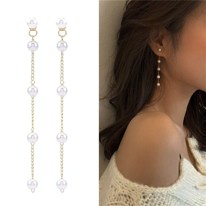 Đôi Khuyên Tai Dáng Dài Đính Ngọc Trai Nhân Tạo Thời Trang Dành Cho Nữ Yanqueens Trang sứ Quà tặng