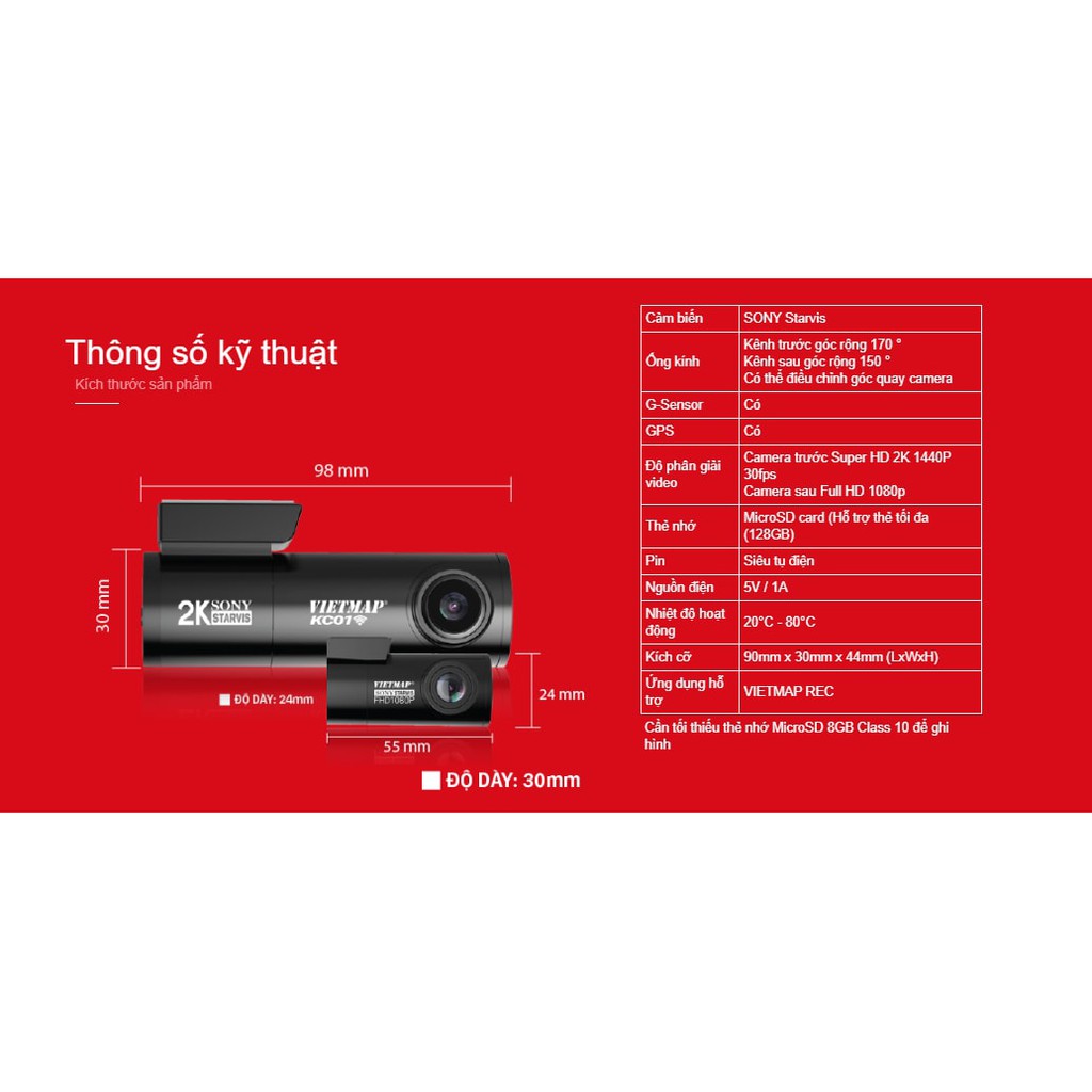 Camera hành trình Vietmap KC01 PRO V2.0 ghi hình 2K - Cảnh báo giao thông bằng giọng nói- Tặng kèm thẻ nhớ 32g vietmap