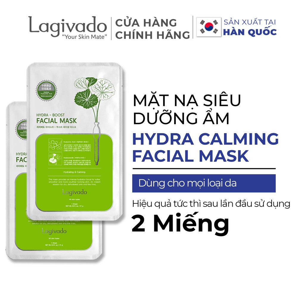 Combo 2 mặt nạ giấy dưỡng da ẩm mịn, căng bóng Hàn Quốc Lagivado Hydra Calming Facial Mask 23g/miếng