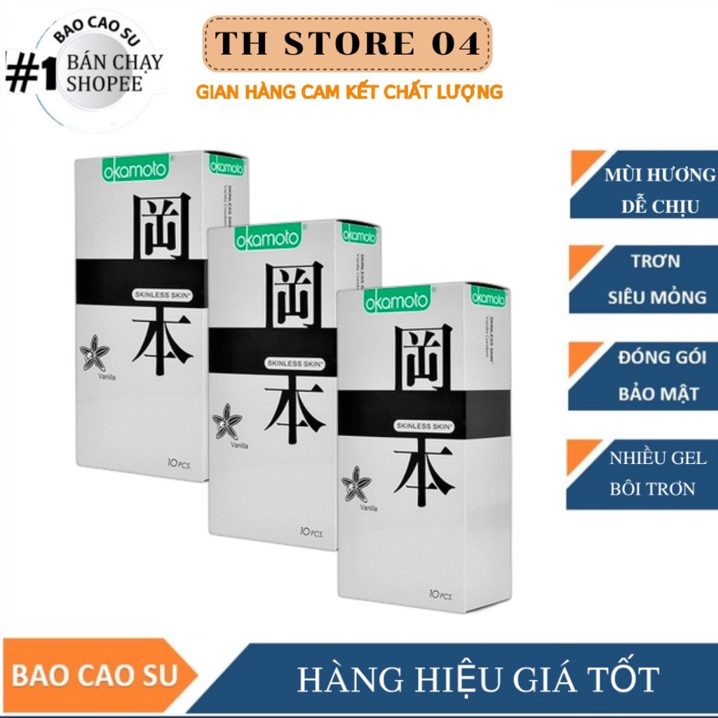 Bao Cao Su OKAMOTO SKINLESS VANILLA _10 bao_Bcs Okamoto siêu mỏng, sang sóng mềm mại lôi cuốn