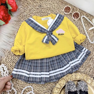 Set áo cổ thủy thủ +cv kẻ cho bé gái