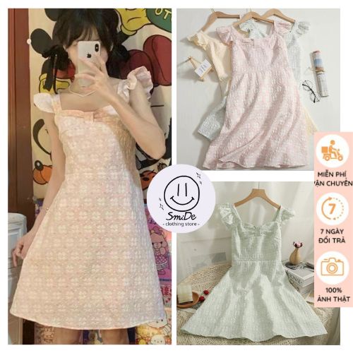 [XẢ HÀNG] Đầm Hoa Tay Cánh Tiên Chun Lưng, Váy Ngắn Hoa Chìm Đáng Yêu Smide Clothing