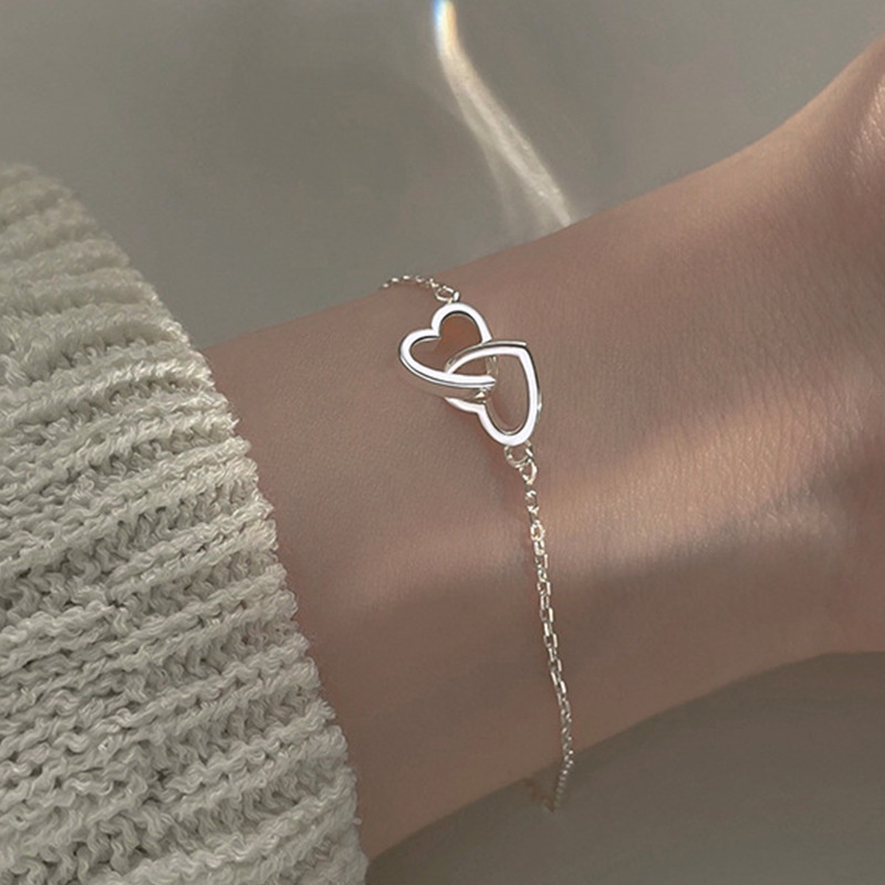 ✨✨Vòng Đeo Tay Mạ Bạc Mặt Trái Tim Đôi Thời Trang Dành Cho Nữ