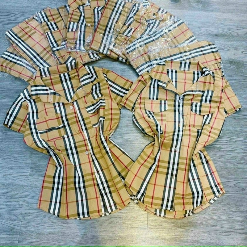 Áo sơ mi CARO  hai túi thật tay ngắn nữ UN - Thiên Yết