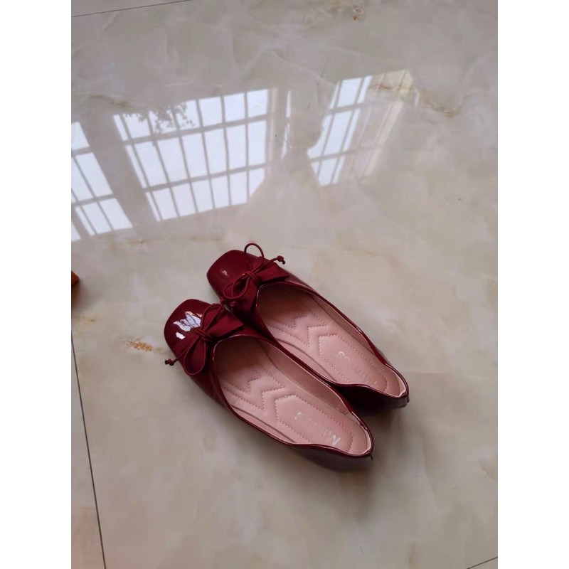Giầy bệt, giày búp bê đính nơ da bóng C21