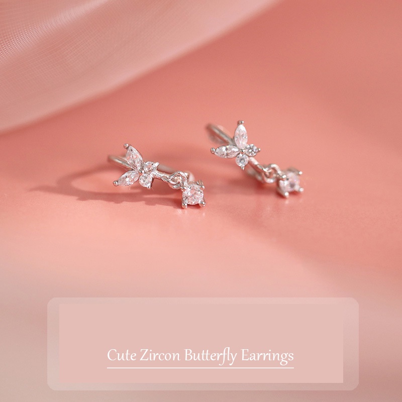 Khuyên Tai Bạc Khuyên Tai Tròn Bộ Khuyên Tai Bạc S925 Hình Bướm Đính Đá Zircon Lấp Lánh Thời Trang Cho Nữ